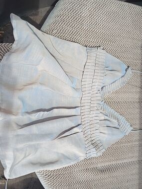 Eclipse Light Blue Smocked Bust Linen-Blend Cami